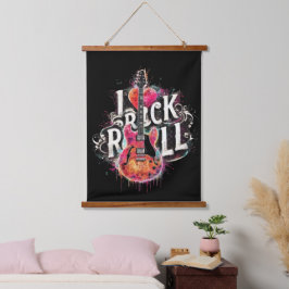 Tapiz Con Marco De Madera Me encanta la pintura de guitarra eléctrica Rock N
