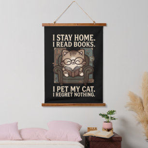 Tapiz Con Marco De Madera Me Quedo En Casa Leo Libros Acaricio A Mi Gato Gat