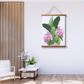 Tapiz Con Marco De Madera Medinilla tropical Flor rosa en blanco