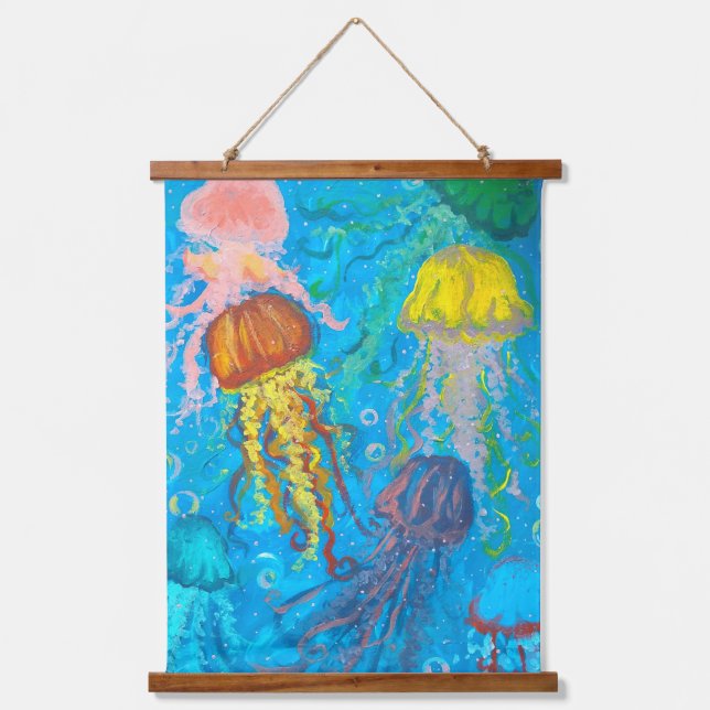 Tapiz Con Marco De Madera medusas, océano, mar (Anverso)