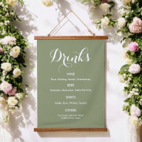 Menú de Bebidas Boda Verde Salvia Blanco  