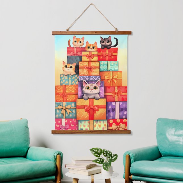 Tapiz Con Marco De Madera Meow Gift Birthday Tower (Sala de estar)