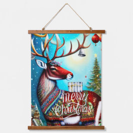 TAPIZ CON MARCO DE MADERA MERRY CHRISTMAS DEER