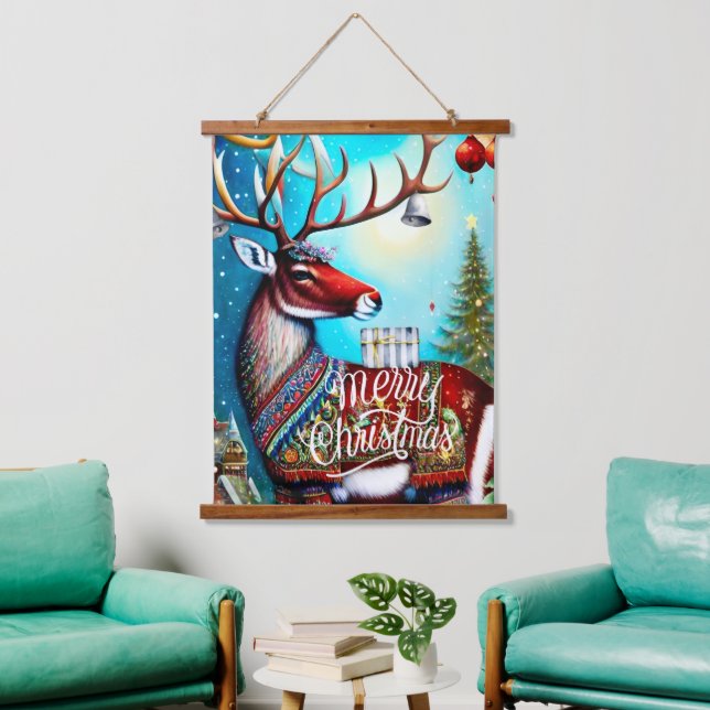 TAPIZ CON MARCO DE MADERA MERRY CHRISTMAS DEER (Sala de estar)