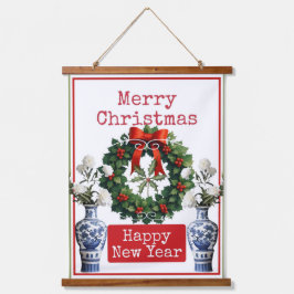 TAPIZ CON MARCO DE MADERA MERRY CHRISTMAS HAPPY NEW YEAR