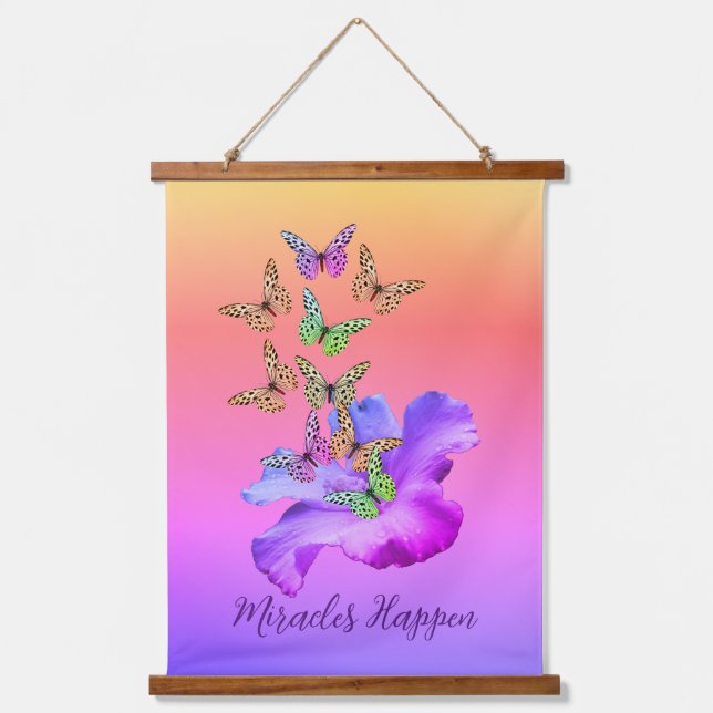 Tapiz Con Marco De Madera Milagros Hibiscus Butterflies Inspirador (Anverso)