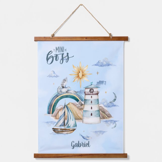 Tapiz Con Marco De Madera Mini Jefe Barco en el Personalizable oceánico (Anverso)
