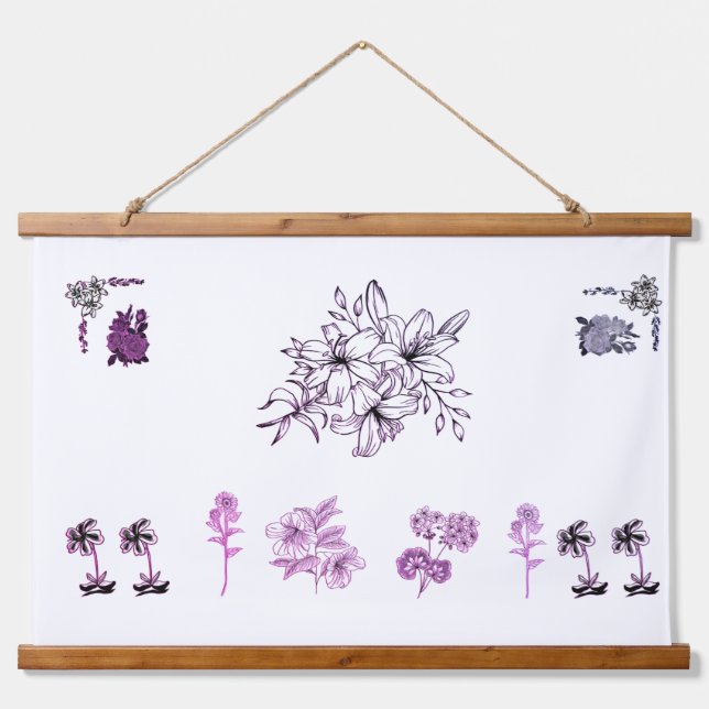 Tapiz Con Marco De Madera Minimalist Black Lily Botanical Line Art Illustrat (Anverso )