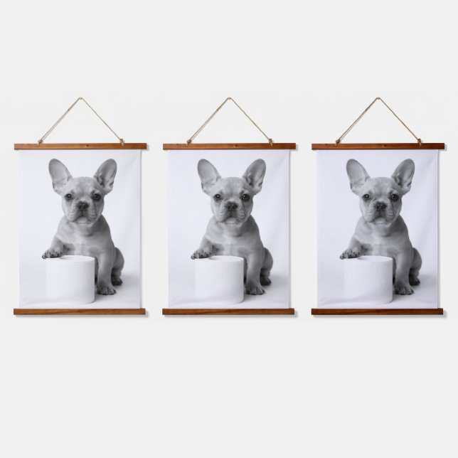 Tapiz Con Marco De Madera Minimalist Funny French Bulldog Guards ToiletPaper (Triple)