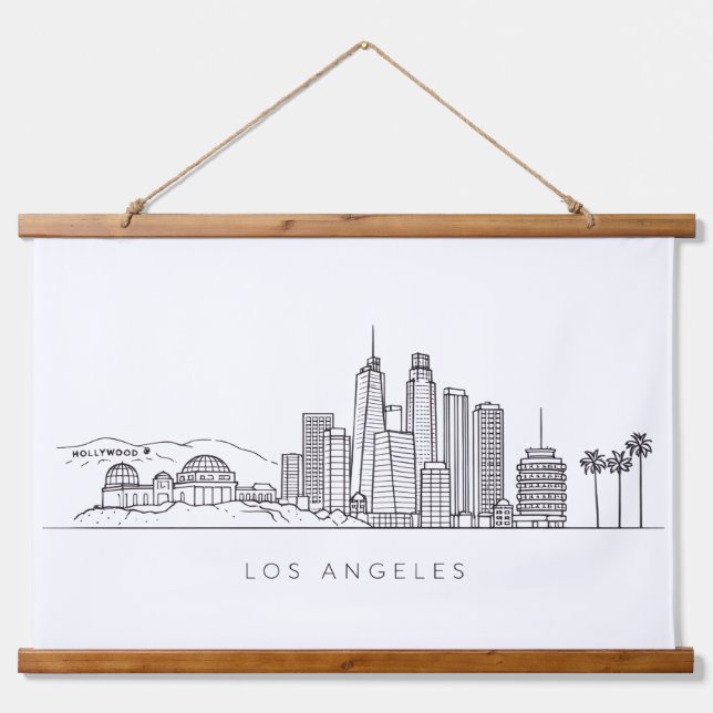 Tapiz Con Marco De Madera Minimalist Los Angeles Skyline Illustration (Anverso )