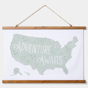 Tapiz Con Marco De Madera Mint Green Adventure espera a US Map kids Decor de