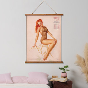 Tapiz Con Marco De Madera Miss Febrero Varga Chica 1946 Calendario de pines