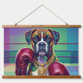 Tapiz Con Marco De Madera Modern Pop Art Boxer Dog Boxing Athlete