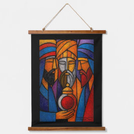 Tapiz Con Marco De Madera Modern Stained Glass Three Wise Men in English
