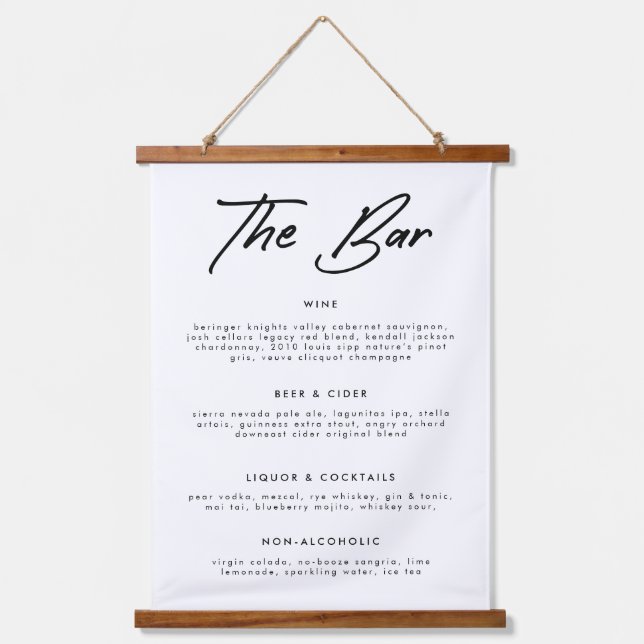 Tapiz Con Marco De Madera Moderna caligrafía Bebe Boda Bar Menú Canvas (Anverso)