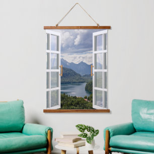 Tapiz Con Marco De Madera Moderna vista contemporánea del lago