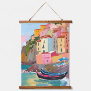Tapiz Con Marco De Madera Moderno Art Cinque Terre Costa Mediterránea Italia
