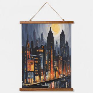 Tapiz Con Marco De Madera Moderno paisaje urbano nocturno - Cielo en Skyline