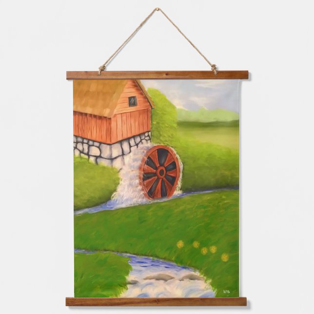 Tapiz Con Marco De Madera Molino de agua (Anverso)