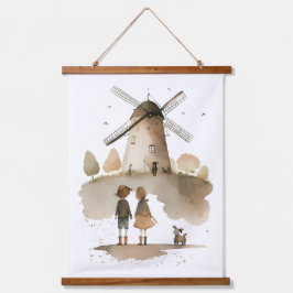 Tapiz Con Marco De Madera Molino de viento