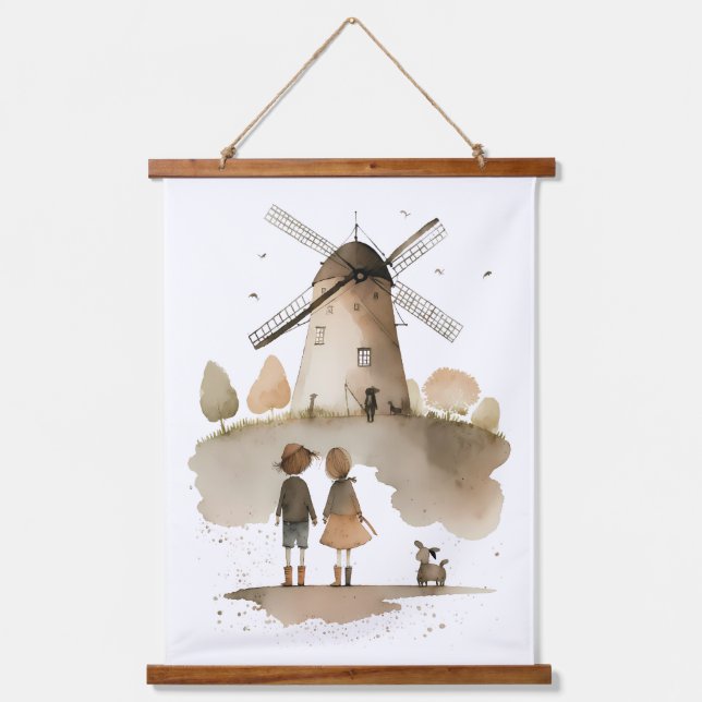 Tapiz Con Marco De Madera Molino de viento (Anverso)