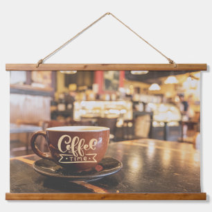 Tapiz Con Marco De Madera Momentos de Café Acogedor