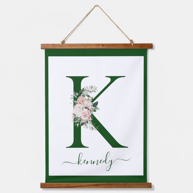 Tapiz Con Marco De Madera Monogram Floral Letter K (Anverso)