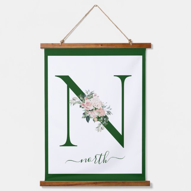Tapiz Con Marco De Madera Monogram Floral Letter N (Anverso)