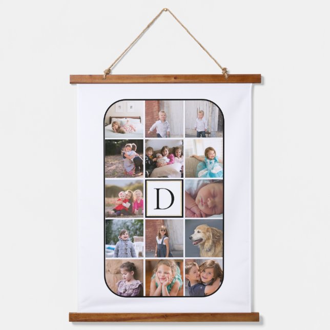 Tapiz Con Marco De Madera Monograma, 14 collage de fotos esquinas redondeada (Anverso)