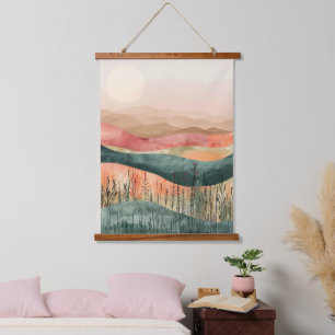 Tapiz Con Marco De Madera Montaña Minimalista Boho - Tierra inspirada en la 