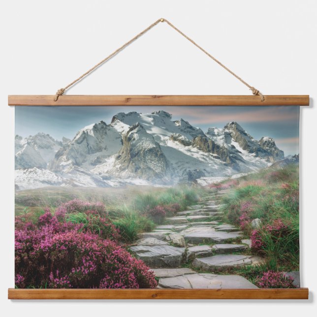 Tapiz Con Marco De Madera Montañas cubiertas de nieve (Anverso )