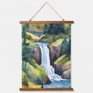Tapiz Con Marco De Madera Montañas de cascada Árboles Naturales Arte de camp