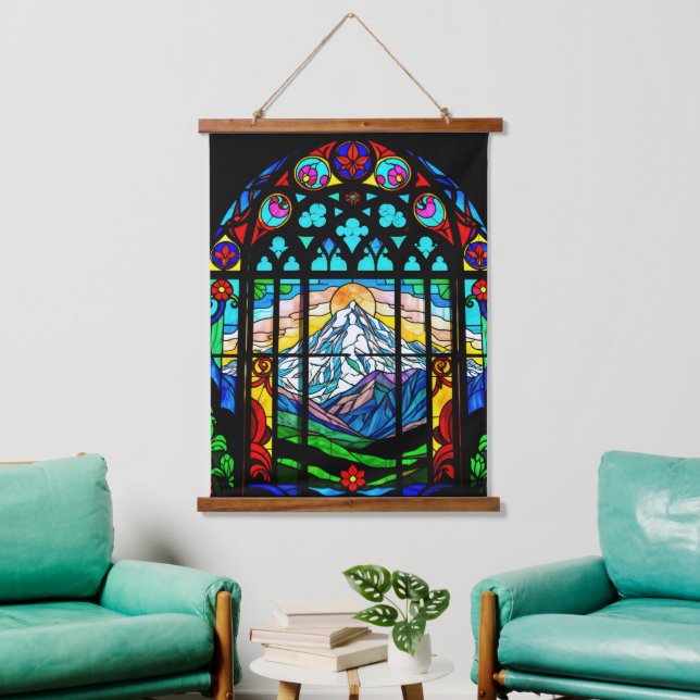 Tapiz Con Marco De Madera Monte Shasta en vitrinas (Sala de estar)