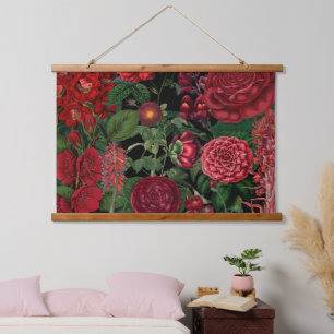 Tapiz Con Marco De Madera Moody Florals Black & Burgundy Vintage