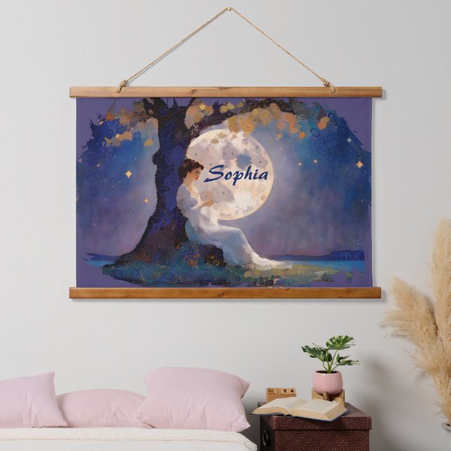 Tapiz Con Marco De Madera Moonlit Dreamer - Serene Night Sky (Dormitorio)