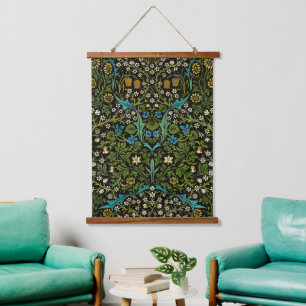 Tapiz Con Marco De Madera Morris Black Background Vintage Blackthorn Pattern