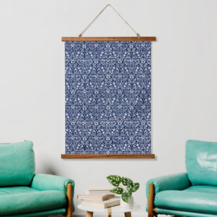 Tapiz Con Marco De Madera Morris Vintage 1882 Fondo Azul Patrón Floral