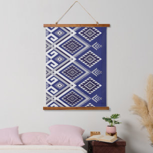 Tapiz Con Marco De Madera Motivo Tribal Azul Marino en Patrón de Superficie