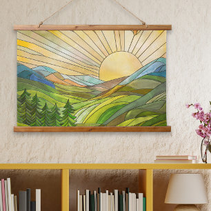 Tapiz Con Marco De Madera Mountain Sunrise Mosaic Digital Art
