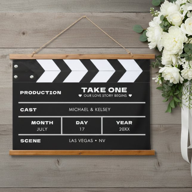 Tapiz Con Marco De Madera Movie Clap Board Film Strip Photo Wedding (Movie Clap Board Film Strip Photo Wedding Hanging Tapestry
)