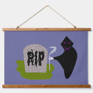 Tapiz Con Marco De Madera Muerte en el Cementerio de Halloween