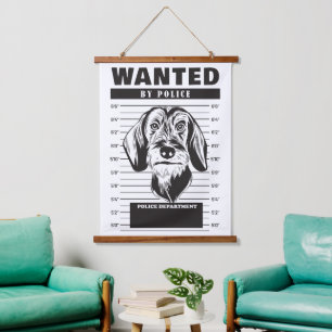 Tapiz Con Marco De Madera Mugshot Deseado de Dachshund de Pelo Cabeludo