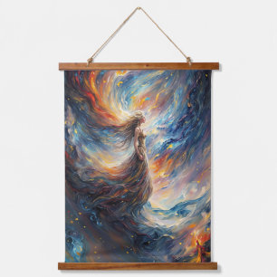 Tapiz Con Marco De Madera Mujer Celestial en el Arte del Cosmos Ígneo