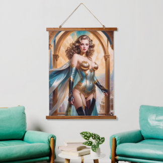 Tapiz Con Marco De Madera Mujer con atuendo opulento de oro y turquesa por X