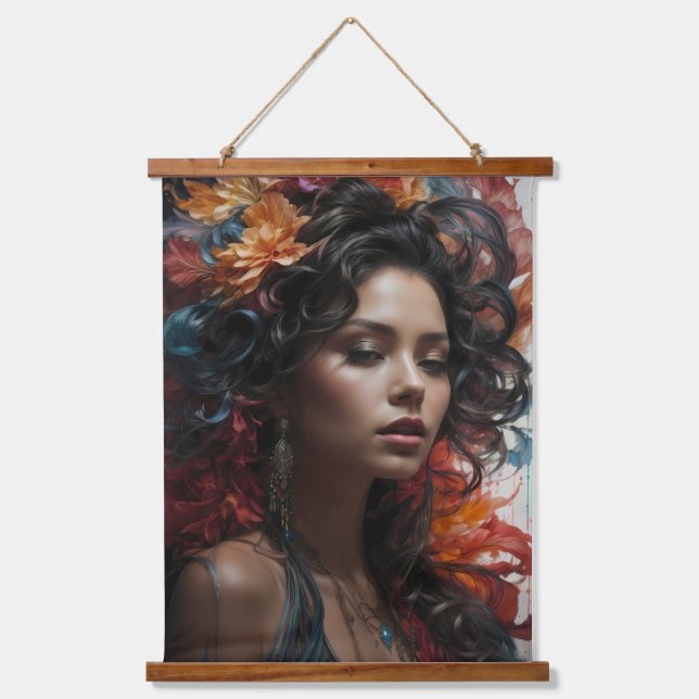 Tapiz Con Marco De Madera Mujer con flores (Anverso)