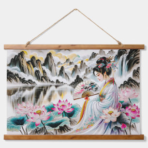 Tapiz Con Marco De Madera Mujer Geishas Japonesas Florales