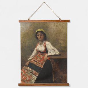 Tapiz Con Marco De Madera Mujer italiana (La Morieri) por Corot