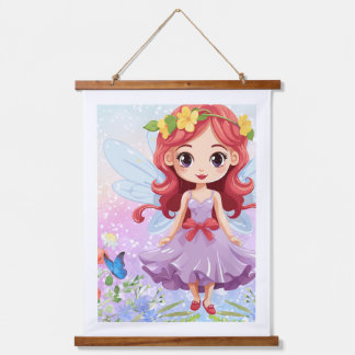 Tapiz Con Marco De Madera Muñeca Hada Linda Póster Colgante de Parede Floral