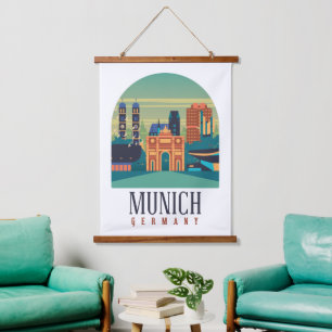 Tapiz Con Marco De Madera Munich Bavaria Alemania Viaje de Vintage