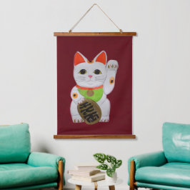 Tapiz Con Marco De Madera Muro de Feng Shui, un gato afortunado